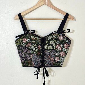 Floral Tapestry Corset Lace-Up Crop Top Fairy Romantic Ren Fair Regency Witchy